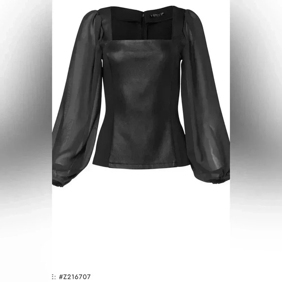 Faux leather mesh sleeve top - Picture 1 of 15